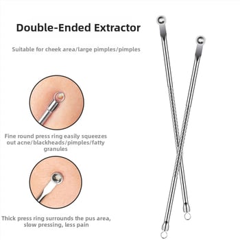 Akne adatu komplekts pūtīšu izspišanai – Sejas attīrīšanas instruments iesācējiem, nerūsējošais tērauds