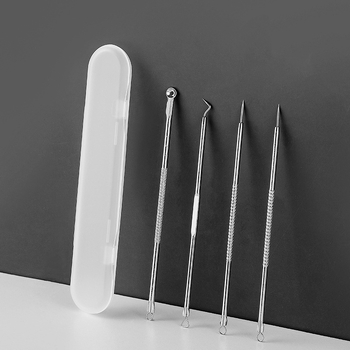 Sandi Yipin sada nástrojov na akné, 4 diely, dvojhlavý, z nerezovej ocele, na vytláčanie pupienkov a čiernych bodiek, s úschovnou krabičkou