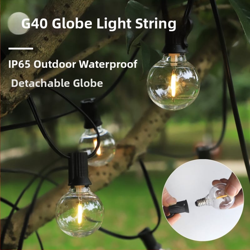 G40 LED girlianda, saulės energija, IP65, nuotolinis arba mygtukų valdymas
