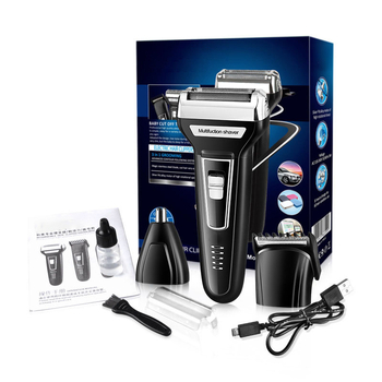 Електрическа бръсначка за тяло с подвижен, измиващ се глава; 2-ножов реципрочен нож; IPX7 водоустойчива; вградена батерия 500–800 mAh; мощност 5 W; време за работа 30–45 мин.