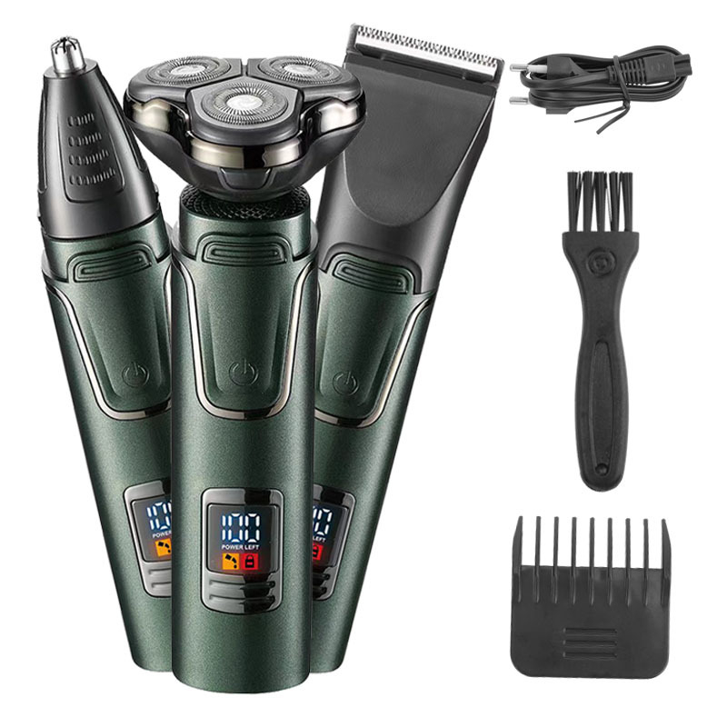 Електрическа бръсначка за тяло с подвижен, измиващ се глава; 2-ножов реципрочен нож; IPX7 водоустойчива; вградена батерия 500–800 mAh; мощност 5 W; време за работа 30–45 мин.