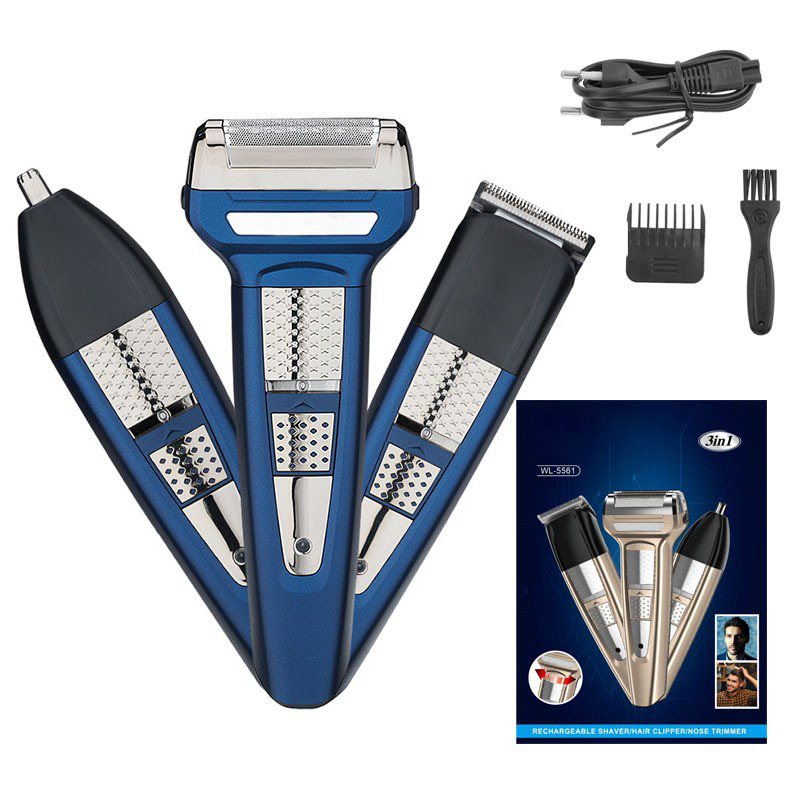 Електрическа бръсначка за тяло с подвижен, измиващ се глава; 2-ножов реципрочен нож; IPX7 водоустойчива; вградена батерия 500–800 mAh; мощност 5 W; време за работа 30–45 мин.