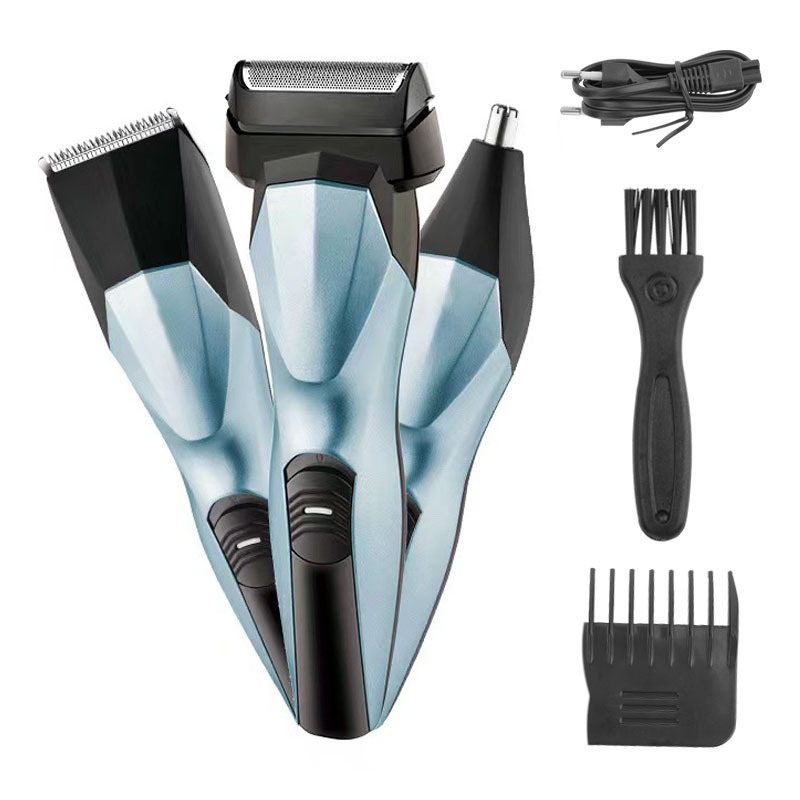 Електрическа бръсначка за тяло с подвижен, измиващ се глава; 2-ножов реципрочен нож; IPX7 водоустойчива; вградена батерия 500–800 mAh; мощност 5 W; време за работа 30–45 мин.