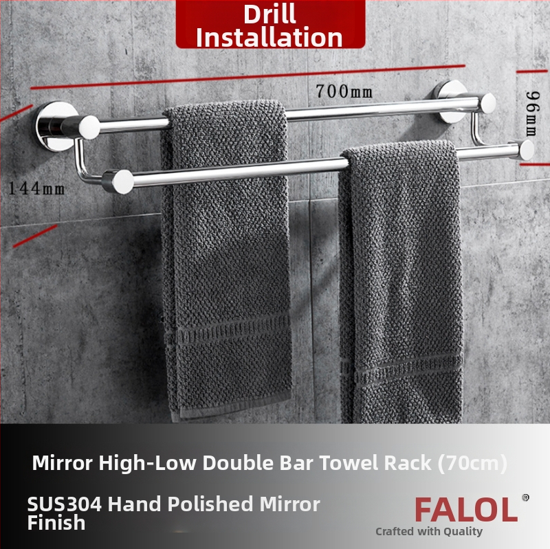 Seininis rankšluosčių laikiklis iš 304 nerūdijančio plieno, paviršius: ranka šlifuota/veidrodiškai blizgantis, apkrova 20 kg, vieno sluoksnio, šiuolaikiškas stilius