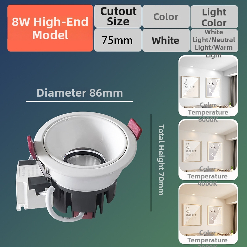 LED sieninis šviestuvas, įmontuotas, anti-glare, CRI≥90, 220V, aliuminio korpusas