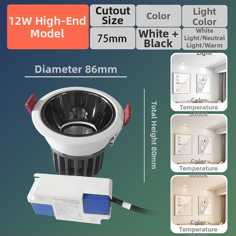 LED sieninis šviestuvas, įmontuotas, anti-glare, CRI≥90, 220V, aliuminio korpusas