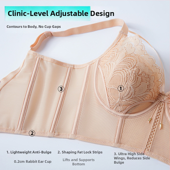 Moterų liemenėlė su triušio ausimis prancūziško stiliaus, 3/4 puodelio, ultra plonas mold puodelis, fiksuoti dvigubi petys, viršutinė atrama, tinklinis audinys, pagrindinė sudėtis 80–90%