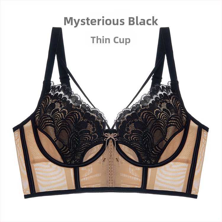 Moterų liemenėlė su triušio ausimis prancūziško stiliaus, 3/4 puodelio, ultra plonas mold puodelis, fiksuoti dvigubi petys, viršutinė atrama, tinklinis audinys, pagrindinė sudėtis 80–90%