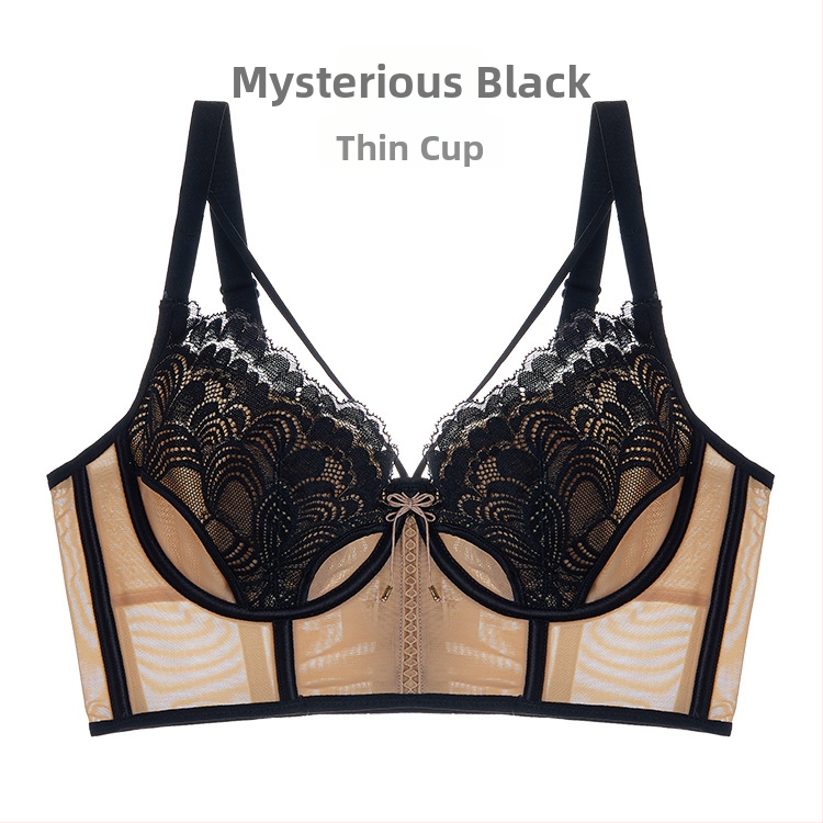 Moterų liemenėlė su triušio ausimis prancūziško stiliaus, 3/4 puodelio, ultra plonas mold puodelis, fiksuoti dvigubi petys, viršutinė atrama, tinklinis audinys, pagrindinė sudėtis 80–90%