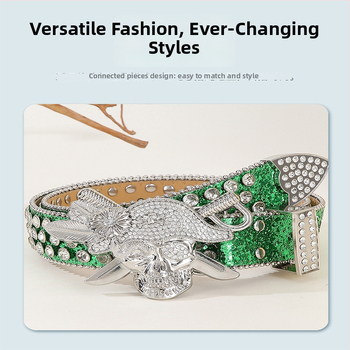 Kristalų punk juosta – PU oda, lydinio sagtis, užsegimas su smeigtuku, plotis 2–4 cm, elektroplatinimas