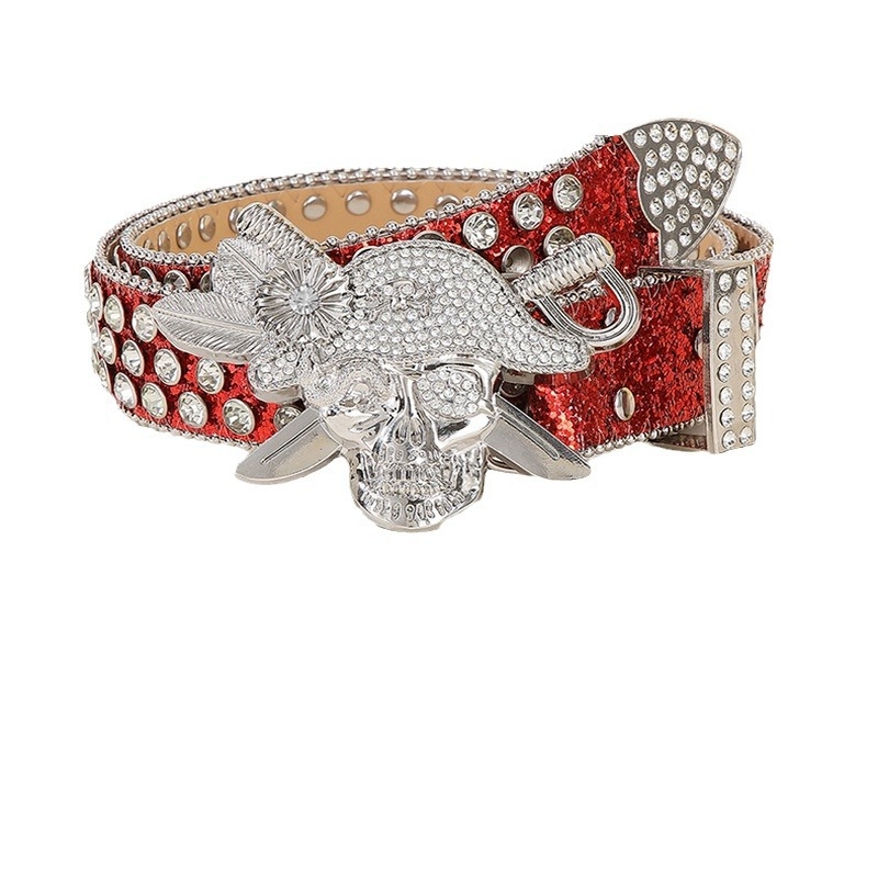 Ζώνη στρας σε πανκ στυλ – PU δέρμα, κράμα για κουμπώματος, κούμπωμα με καρφί, πλάτος 2–4 εκ, ηλεκτροπλατίωση