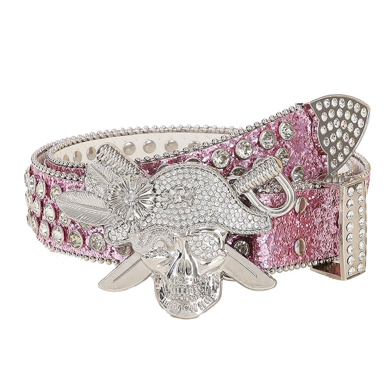 Curea cu strasuri în stil punk – piele PU, cataramă din aliaj, închidere cu pin, lățime 2–4 cm, electroplată