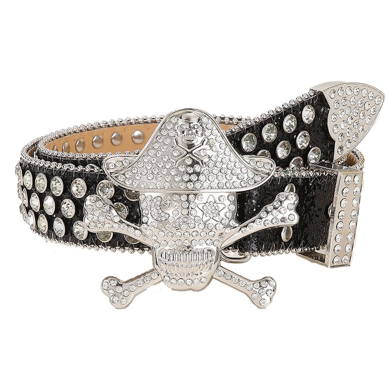 Curea cu strasuri în stil punk – piele PU, cataramă din aliaj, închidere cu pin, lățime 2–4 cm, electroplată