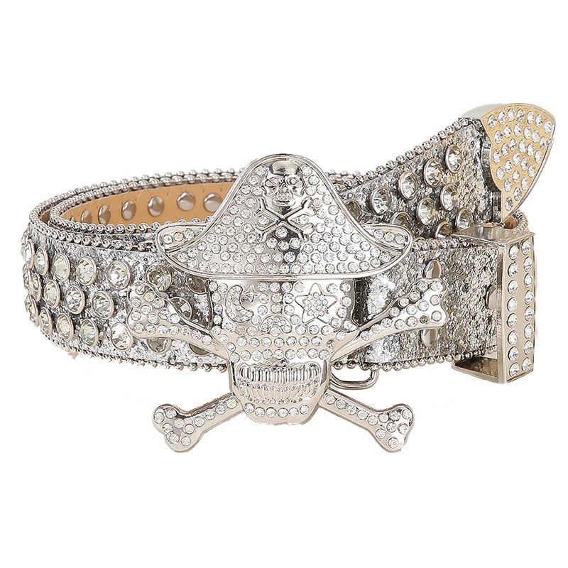 Curea cu strasuri în stil punk – piele PU, cataramă din aliaj, închidere cu pin, lățime 2–4 cm, electroplată