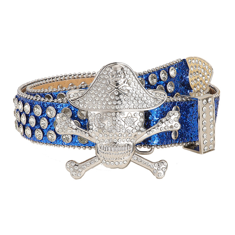 Curea cu strasuri în stil punk – piele PU, cataramă din aliaj, închidere cu pin, lățime 2–4 cm, electroplată