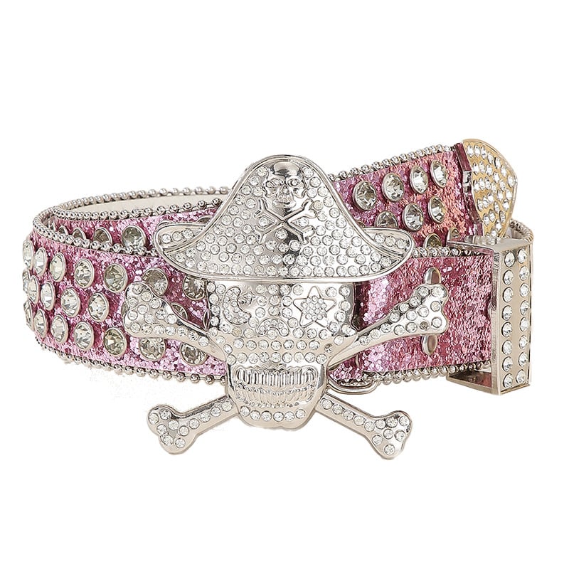 Curea cu strasuri în stil punk – piele PU, cataramă din aliaj, închidere cu pin, lățime 2–4 cm, electroplată