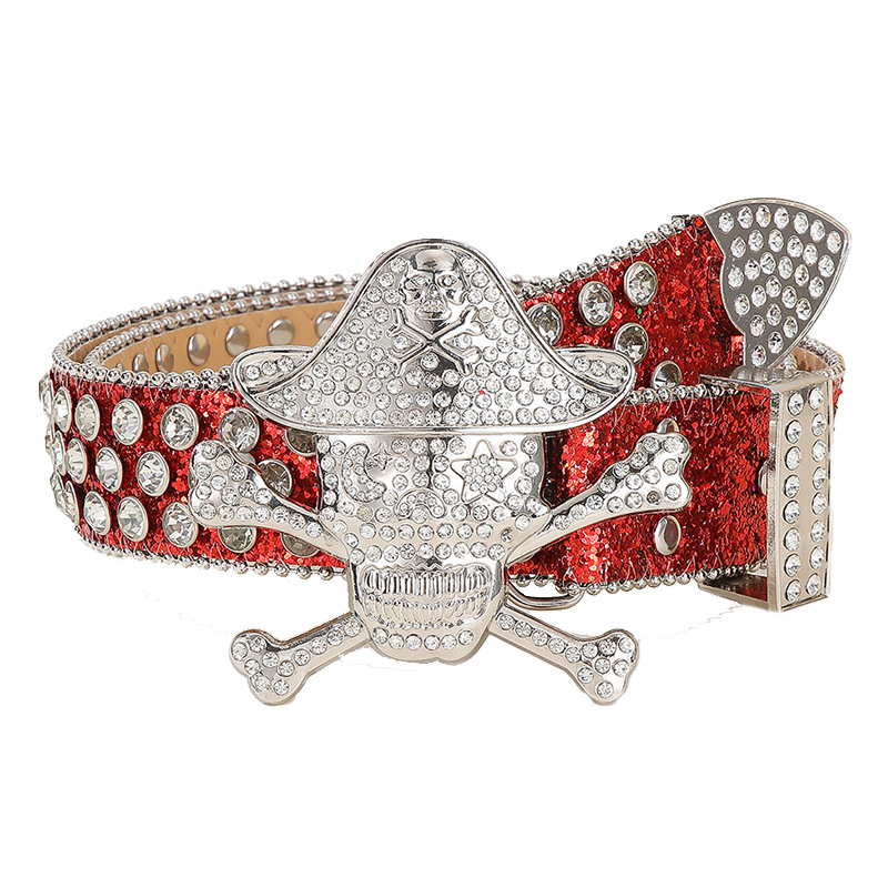 Curea cu strasuri în stil punk – piele PU, cataramă din aliaj, închidere cu pin, lățime 2–4 cm, electroplată