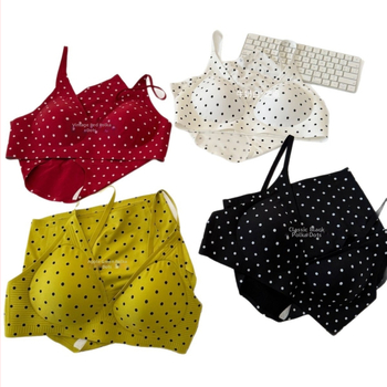 Set grudnjaka od najlona, retro točkasti uzorak, 3/4 košarica, V-izrez, stražnja dvostruka kopča