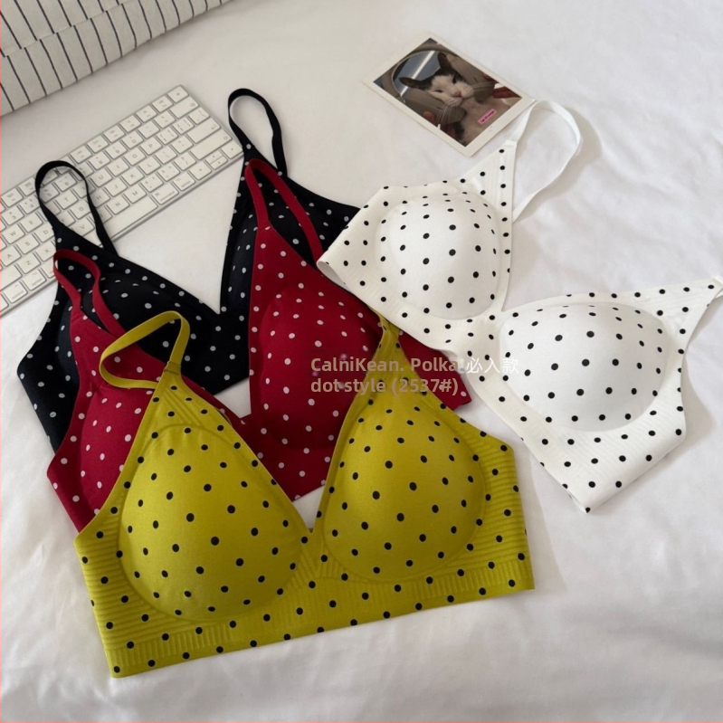 Set grudnjaka od najlona, retro točkasti uzorak, 3/4 košarica, V-izrez, stražnja dvostruka kopča