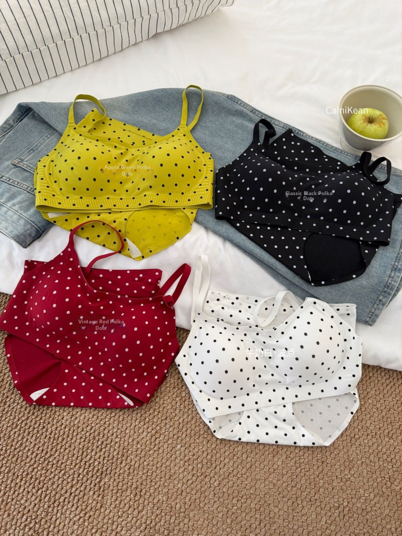 Set grudnjaka od najlona, retro točkasti uzorak, 3/4 košarica, V-izrez, stražnja dvostruka kopča