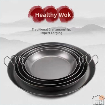 Tava od željeza s dvije ručke, bez premazivanja, ravno dno, dubina 5 cm, pogodno za plinske i indukcijske ploče