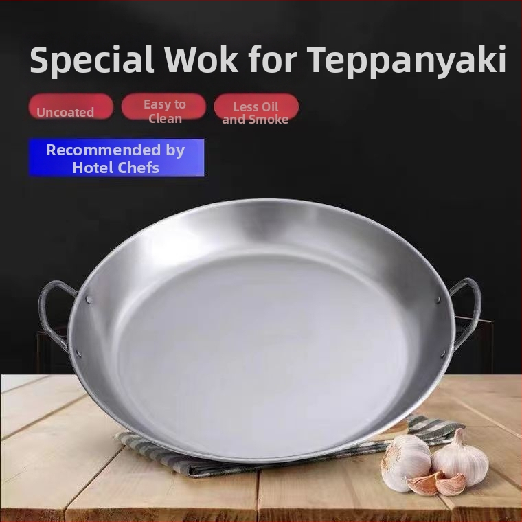 Tava od željeza s dvije ručke, bez premazivanja, ravno dno, dubina 5 cm, pogodno za plinske i indukcijske ploče