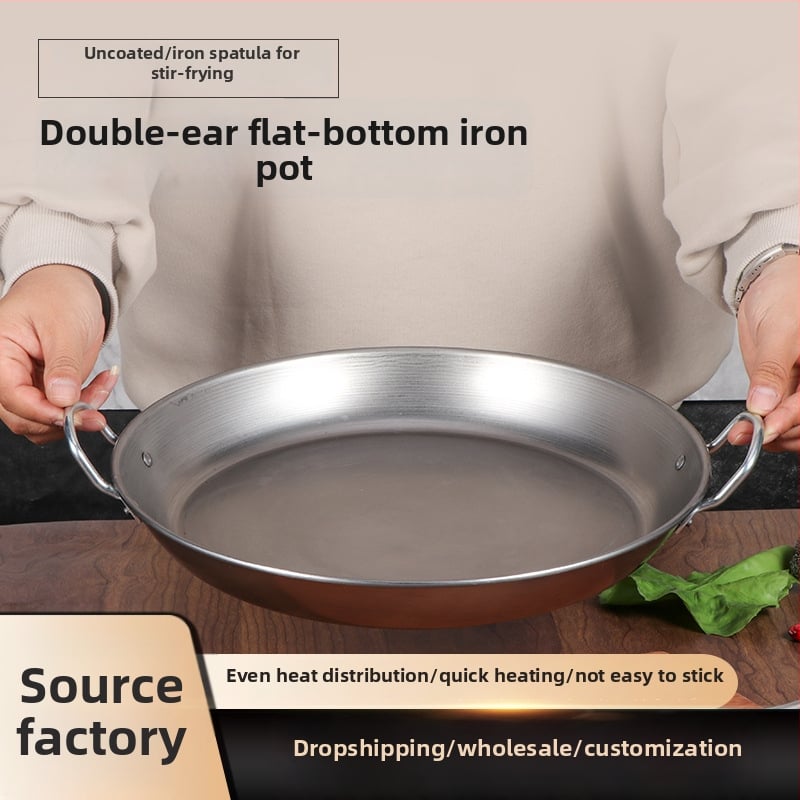 Tava od željeza s dvije ručke, bez premazivanja, ravno dno, dubina 5 cm, pogodno za plinske i indukcijske ploče