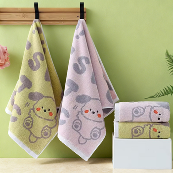 Dječji pamučni ručnik za lice, 32 niti, 50-80 g, izvezeni detalji, jednostavna tkanina, motiv psa