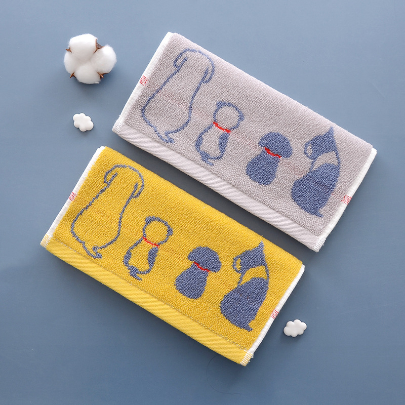 Dječji ručnik za lice s motivom psa, od čiste pamuka, žakard tkanina, 32S pređa, 50–80 g