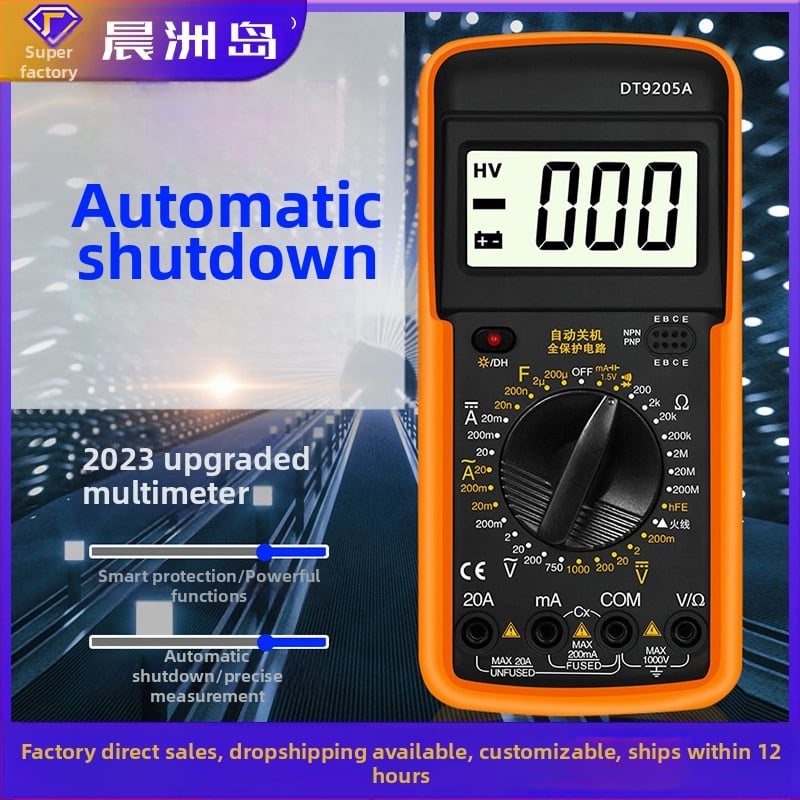 DT9205A Skaitmeninis multimetras su skaitmeniniu ekranu, srovės ir įtampos matavimas, Morning Island, CE sertifikuotas