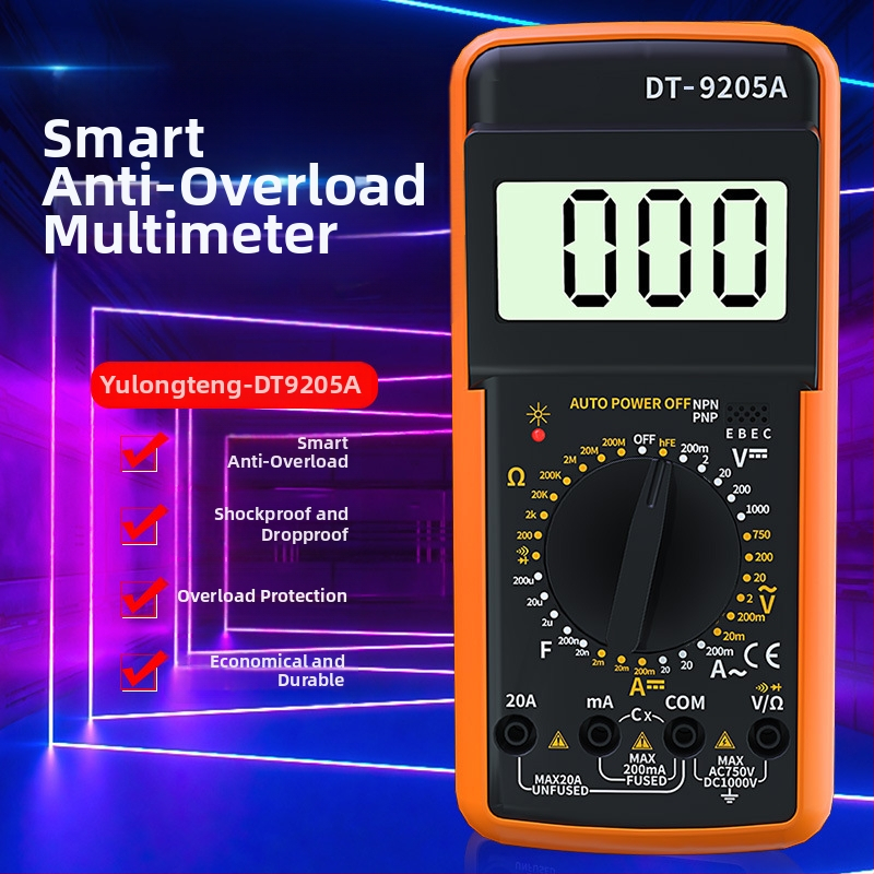 DT9205A Skaitmeninis multimetras su skaitmeniniu ekranu, srovės ir įtampos matavimas, Morning Island, CE sertifikuotas