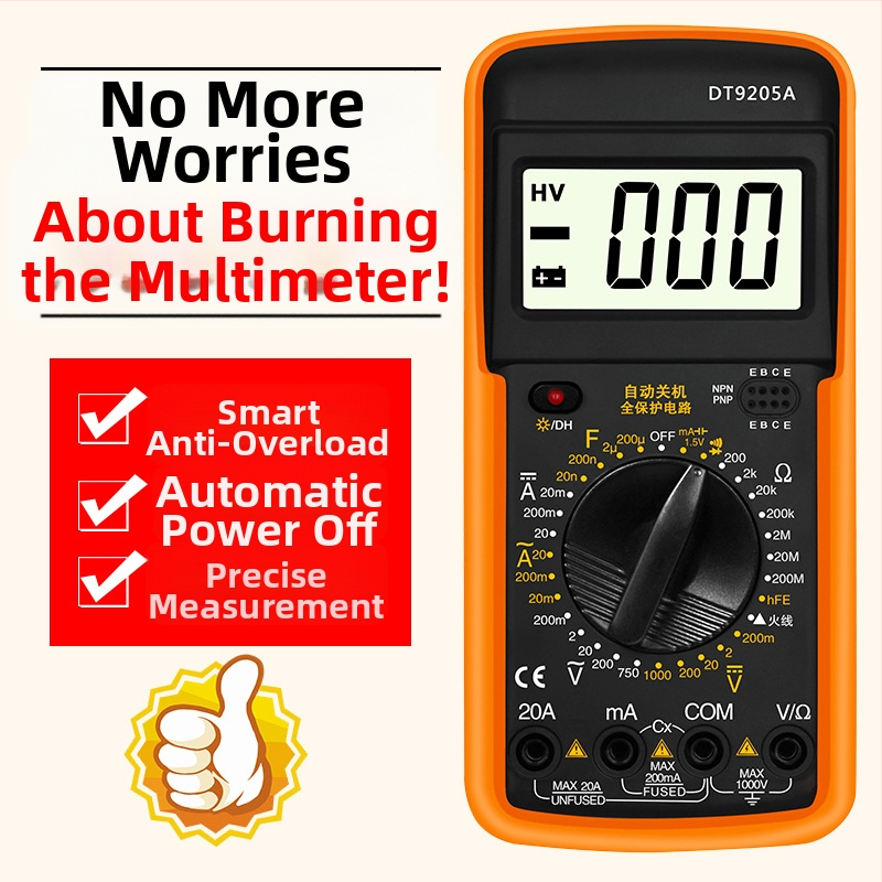 DT9205A Skaitmeninis multimetras su skaitmeniniu ekranu, srovės ir įtampos matavimas, Morning Island, CE sertifikuotas