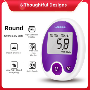 Sannuo veresuhkru mõõdik ilma kodeerimiseta, plastikust korpusega, kaasas testlintide komplekt