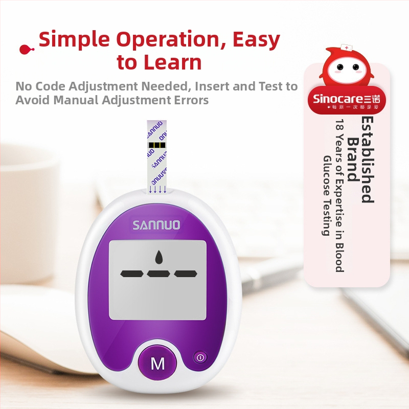 Sannuo glikozes mērītājs bez kodiem, plastmasas korpuss, iekļautas teststrēmju komplekti