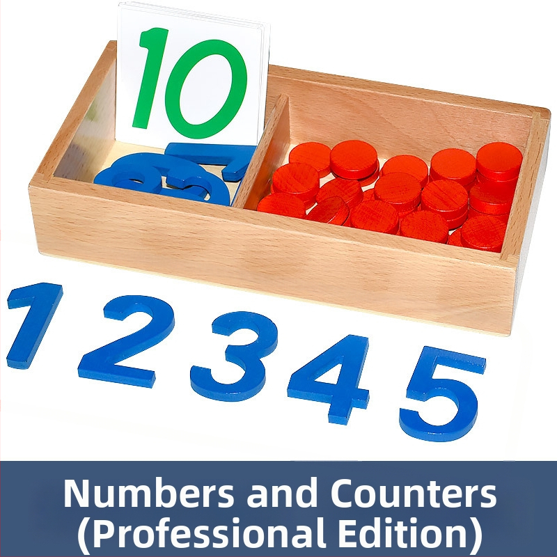 Montessori matematikos ugdymo priemonės: skaičiai ir žetonai ankstyvajai edukacijai, medinis žaislas, vaikams 3–6 metų, intelektinis vystymasis, rankinis mokymasis, interaktyvi žaidimas, tėvų ir vaiko bendravimas