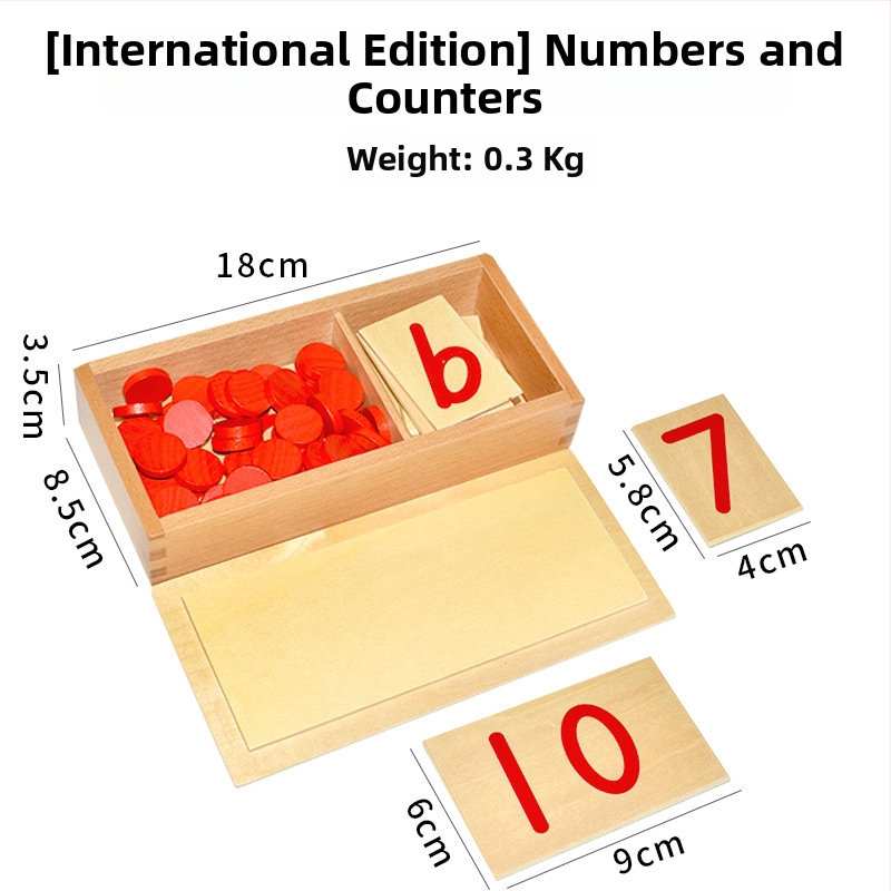 Montessori matematikos ugdymo priemonės: skaičiai ir žetonai ankstyvajai edukacijai, medinis žaislas, vaikams 3–6 metų, intelektinis vystymasis, rankinis mokymasis, interaktyvi žaidimas, tėvų ir vaiko bendravimas