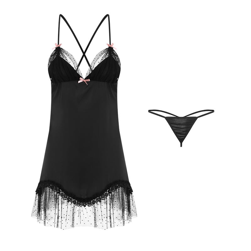 Ice Silk noćna haljina, sling stil, V-izrez, bez rukava, kratka suknja