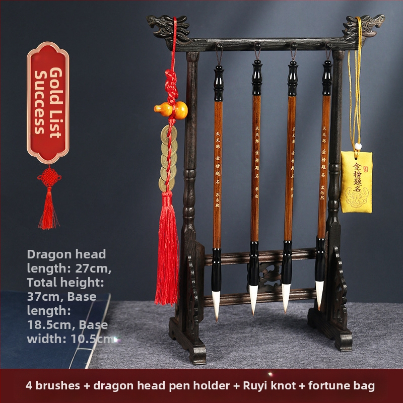 Medinis šepetėlių laikiklis su drakonų galva, 8 adatos, modelis D2987, TT/Tiantian Practice