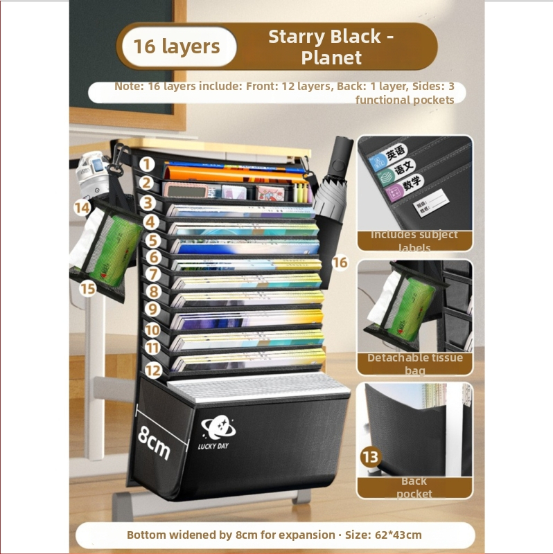 Stalo šoninė knygų krepšys, didelė talpa, Oxford audinys, modelis WQQ-GSF0716-001, 0,5 kg, skirta mokiniams