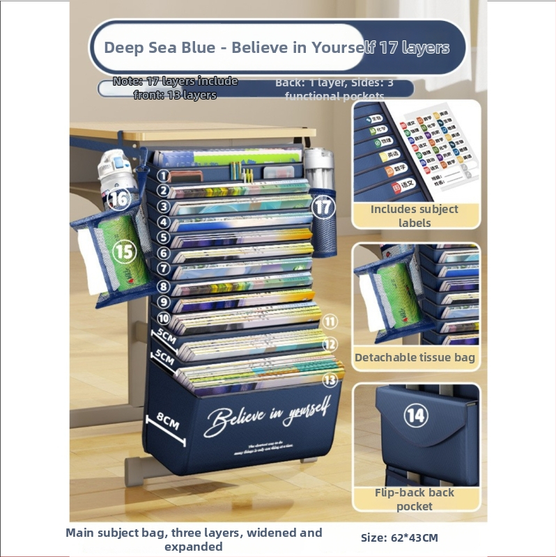 Stalo šoninė knygų krepšys, didelė talpa, Oxford audinys, modelis WQQ-GSF0716-001, 0,5 kg, skirta mokiniams