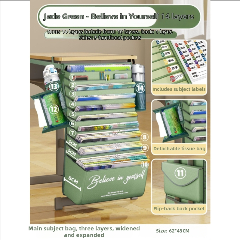 Stalo šoninė knygų krepšys, didelė talpa, Oxford audinys, modelis WQQ-GSF0716-001, 0,5 kg, skirta mokiniams