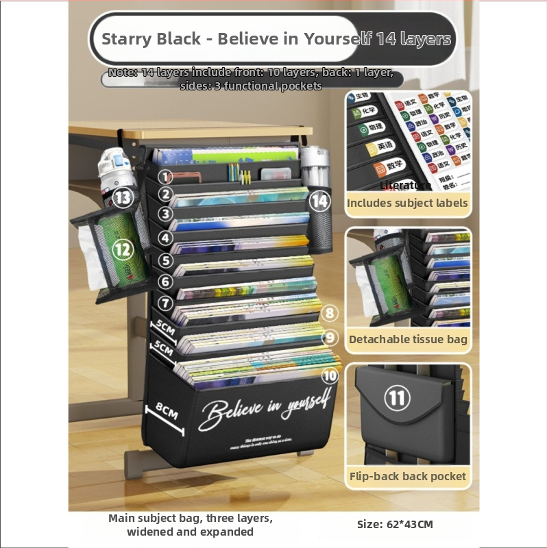 Stalo šoninė knygų krepšys, didelė talpa, Oxford audinys, modelis WQQ-GSF0716-001, 0,5 kg, skirta mokiniams