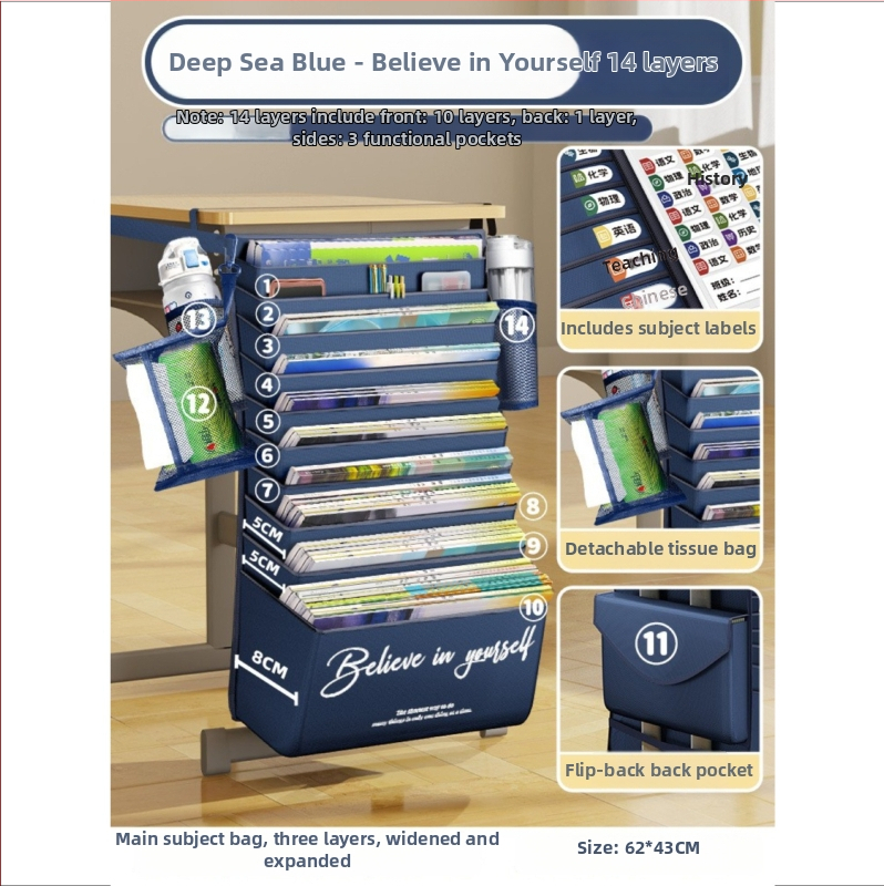 Stalo šoninė knygų krepšys, didelė talpa, Oxford audinys, modelis WQQ-GSF0716-001, 0,5 kg, skirta mokiniams