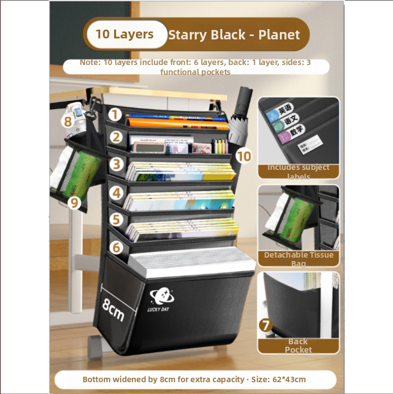 Stalo šoninė knygų krepšys, didelė talpa, Oxford audinys, modelis WQQ-GSF0716-001, 0,5 kg, skirta mokiniams