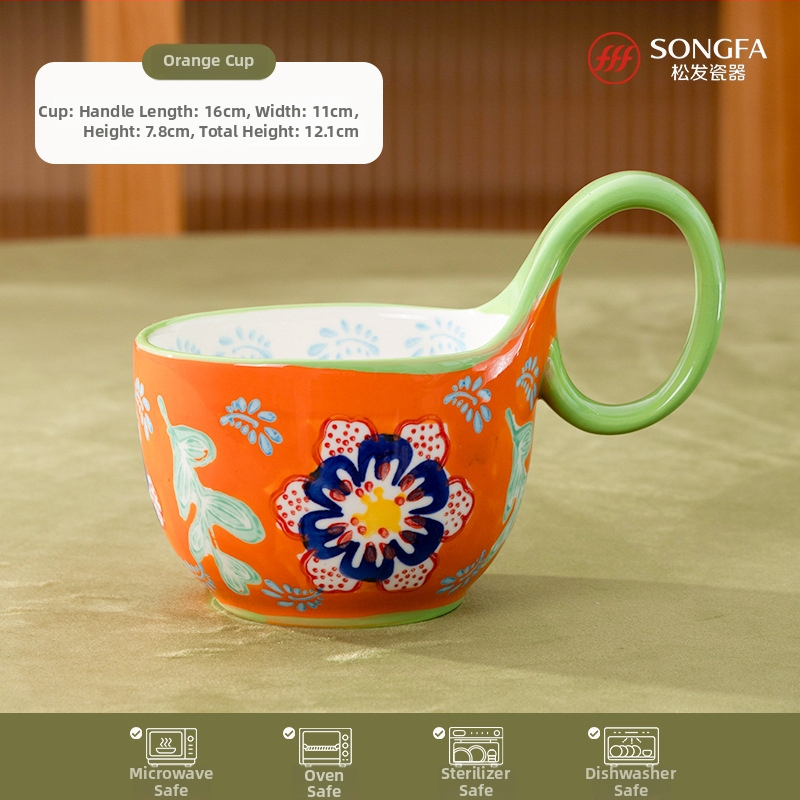 Portselaninis puodelis pusryčiams su gėlių formos rankena – aukštos kokybės balta keramika, trijų dalių rinkinys, atsparus aukštoms temperatūroms, logotipo spausdinimas