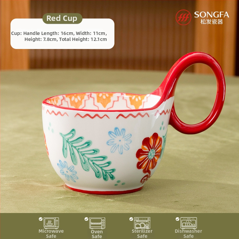 Portselaninis puodelis pusryčiams su gėlių formos rankena – aukštos kokybės balta keramika, trijų dalių rinkinys, atsparus aukštoms temperatūroms, logotipo spausdinimas