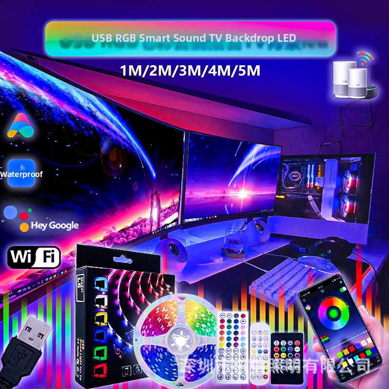 LED pás TV pozadia RGB 5050, 30 LED, 5V vstup, 8W/m, diaľkové ovládanie pre stmievanie