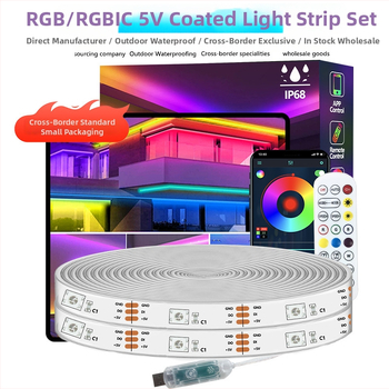 Išorinė RGBIC LED juostelė, 18 LED 5050, 5V įėjimas, IP68 atspari vandeniui, reguliuojamas ryškumas