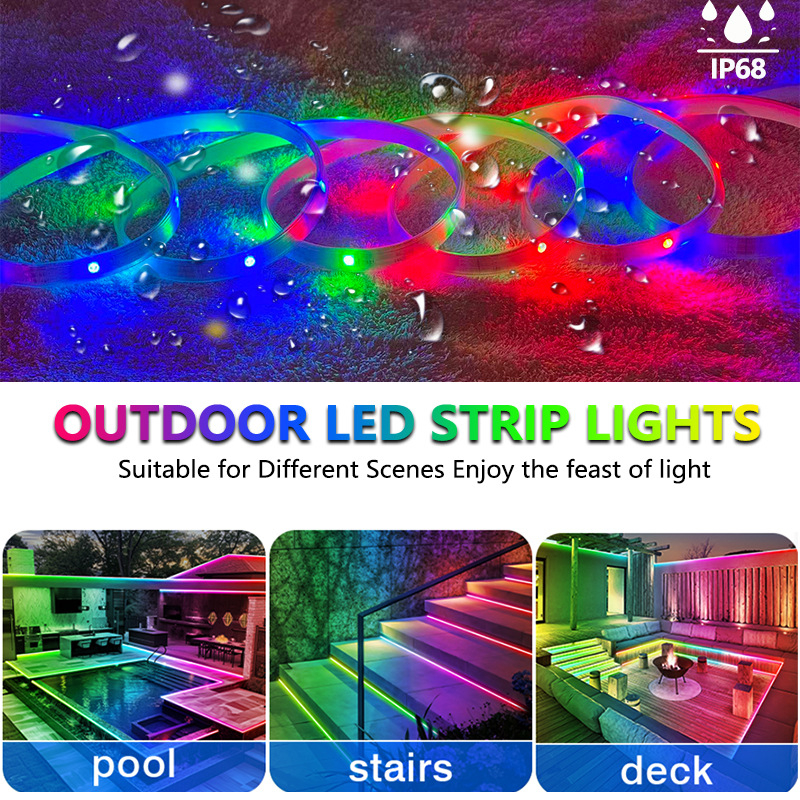 Kültéri RGBIC LED-szalag, 18 LED 5050, 5V bemenet, IP68 vízálló, fényerő szabályozható