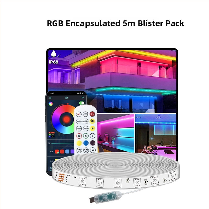 Išorinė RGBIC LED juostelė, 18 LED 5050, 5V įėjimas, IP68 atspari vandeniui, reguliuojamas ryškumas